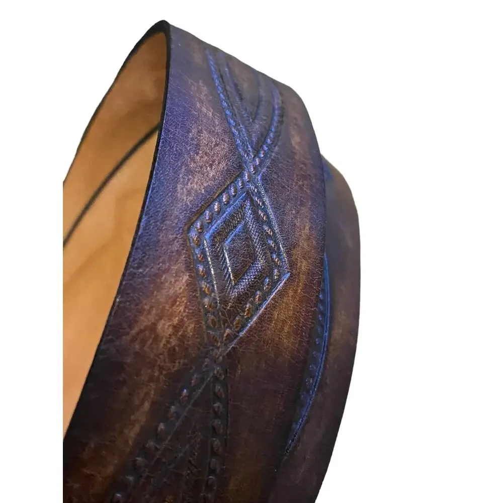 F & L Classic Top Grain Leather Men's Belt 42 Wide Browns Engraved Design
